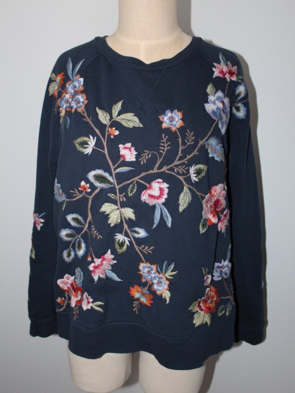 Johnny Was Biya JWLA 3J Workshop Embroidered Crewneck Sweatshirt Pullover M